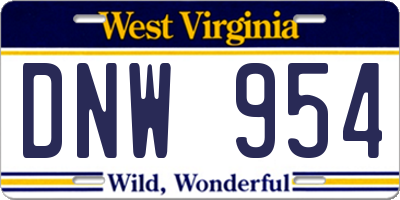 WV license plate DNW954