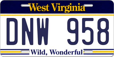 WV license plate DNW958