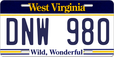 WV license plate DNW980