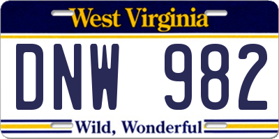 WV license plate DNW982