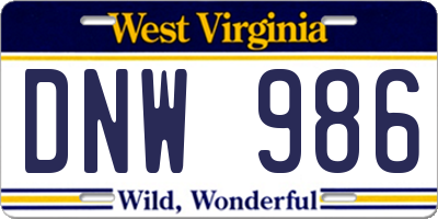 WV license plate DNW986
