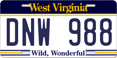 WV license plate DNW988