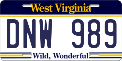WV license plate DNW989