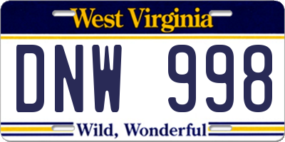 WV license plate DNW998