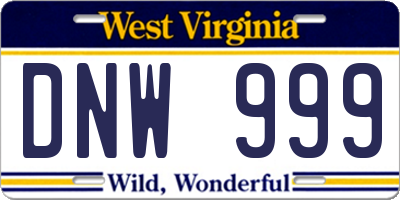 WV license plate DNW999
