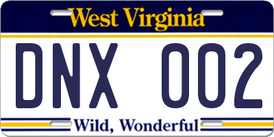 WV license plate DNX002
