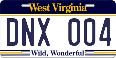 WV license plate DNX004