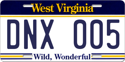 WV license plate DNX005