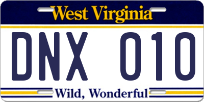 WV license plate DNX010