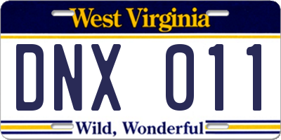 WV license plate DNX011