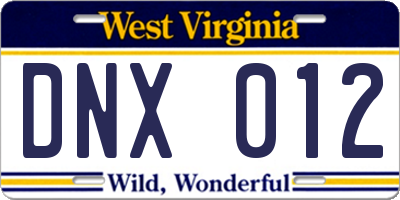 WV license plate DNX012