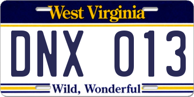 WV license plate DNX013