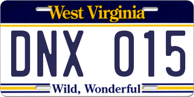 WV license plate DNX015