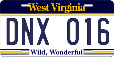 WV license plate DNX016