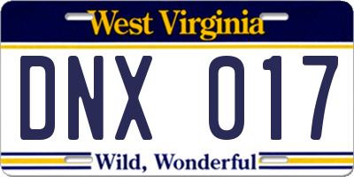 WV license plate DNX017