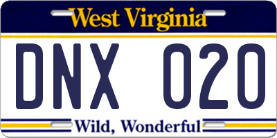 WV license plate DNX020