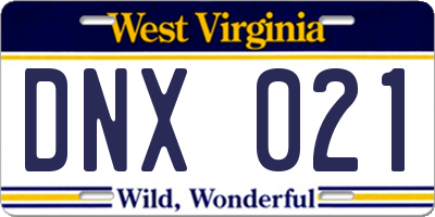 WV license plate DNX021