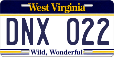 WV license plate DNX022