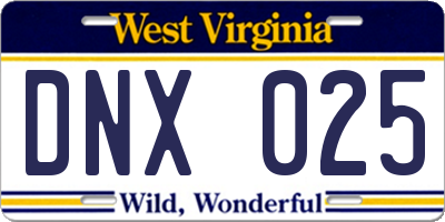 WV license plate DNX025