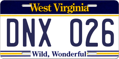 WV license plate DNX026