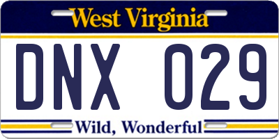WV license plate DNX029