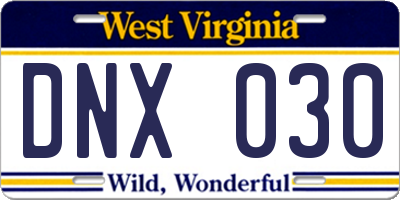 WV license plate DNX030