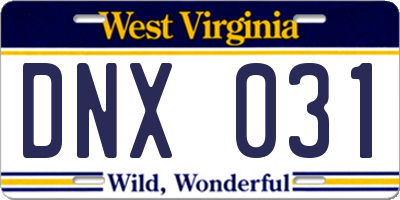 WV license plate DNX031