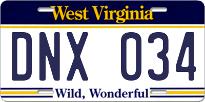 WV license plate DNX034
