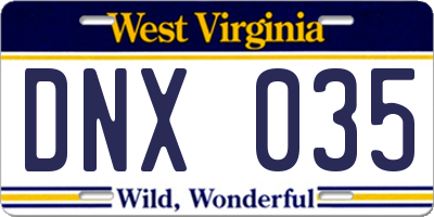 WV license plate DNX035
