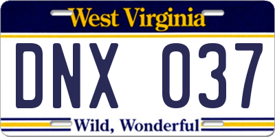 WV license plate DNX037