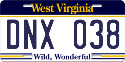 WV license plate DNX038