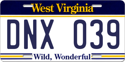 WV license plate DNX039