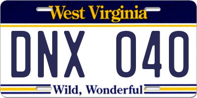 WV license plate DNX040