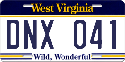 WV license plate DNX041