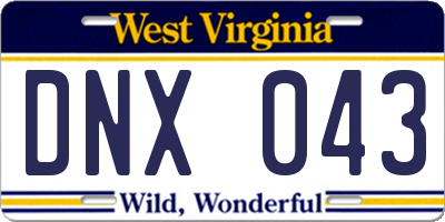 WV license plate DNX043