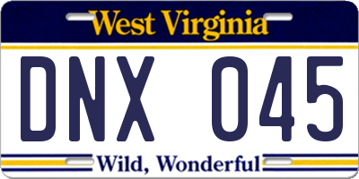 WV license plate DNX045
