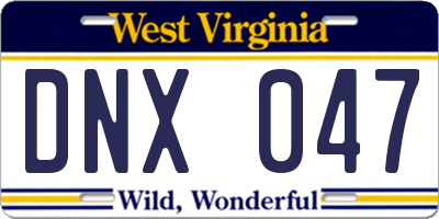 WV license plate DNX047