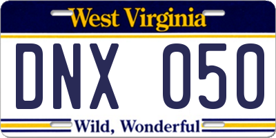 WV license plate DNX050