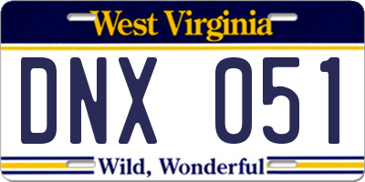 WV license plate DNX051