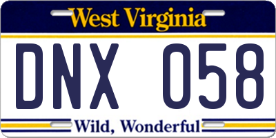 WV license plate DNX058