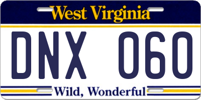 WV license plate DNX060