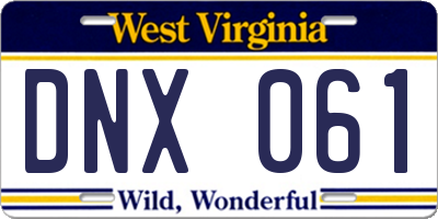 WV license plate DNX061