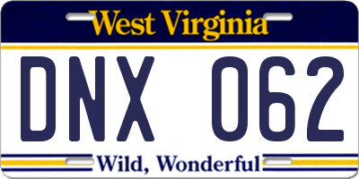 WV license plate DNX062