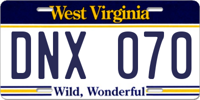 WV license plate DNX070