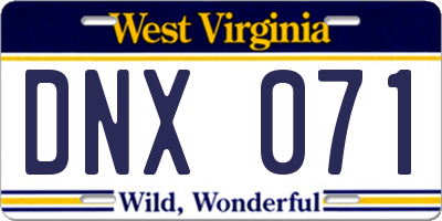 WV license plate DNX071