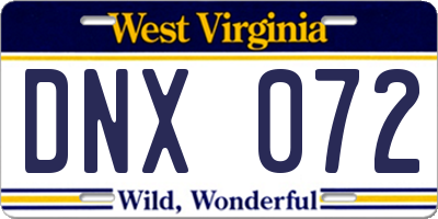 WV license plate DNX072