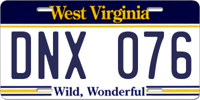 WV license plate DNX076