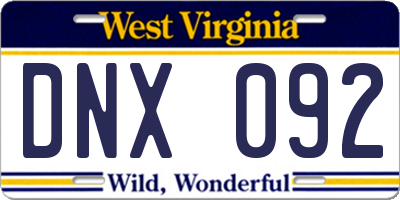 WV license plate DNX092