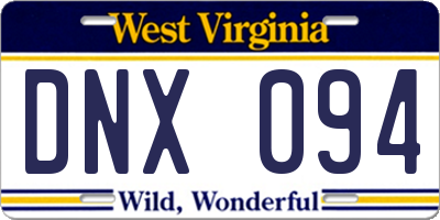 WV license plate DNX094