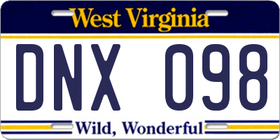 WV license plate DNX098
